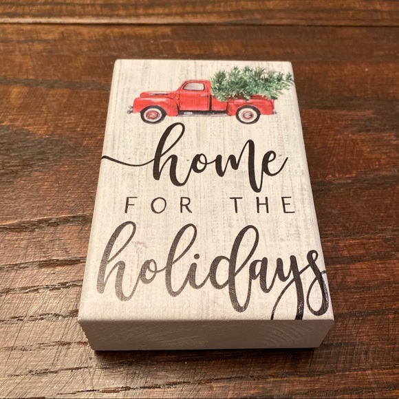 Farmhouse Home For The Holidays Red Truck & Christmas Tree Wood Tier Tray Sign - Picture 11 of 12